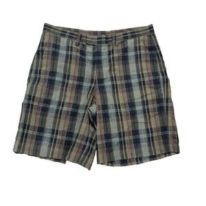 Patagonia Shorts Plaid Brown Organic Cotton Woven Flat Front Men's Size 36
